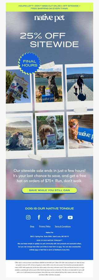 hours left! 25% off is almost over