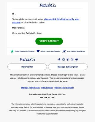 PetLab Co. Account Verification - Action Required