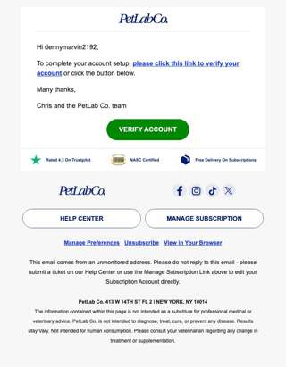PetLab Co. Account Verification - Action Required