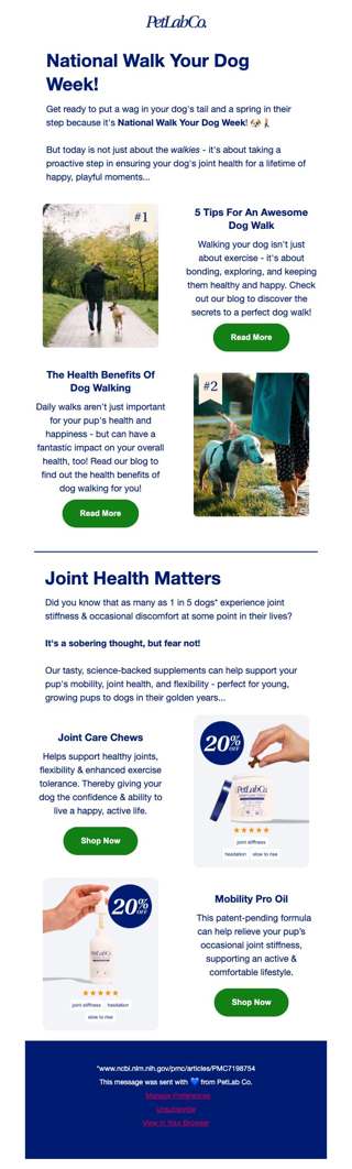 20% Off Joint Care for National Walk Your Dog Week!