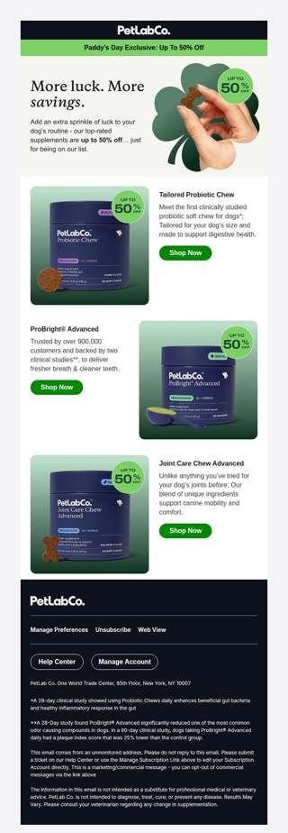 Up to 50% off; Paddy's Day Email Exclusive 🍀
