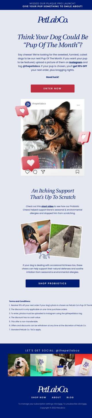 Enter PetLab’s Pup Of The Month to get 10% OFF