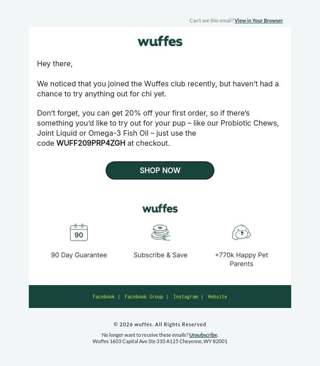 About your 20% off code for Wuffes