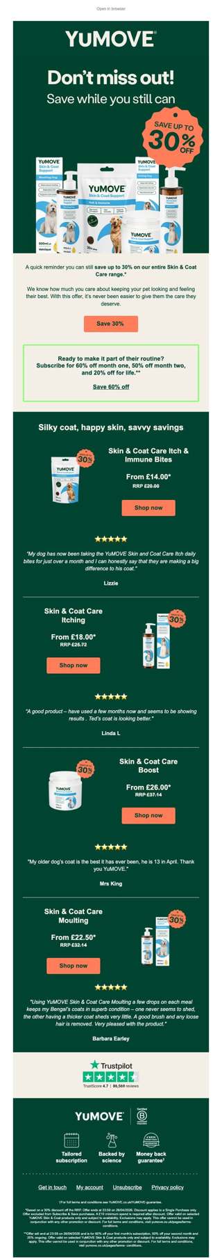 Don't miss up to 30% off Skin & Coat Care
