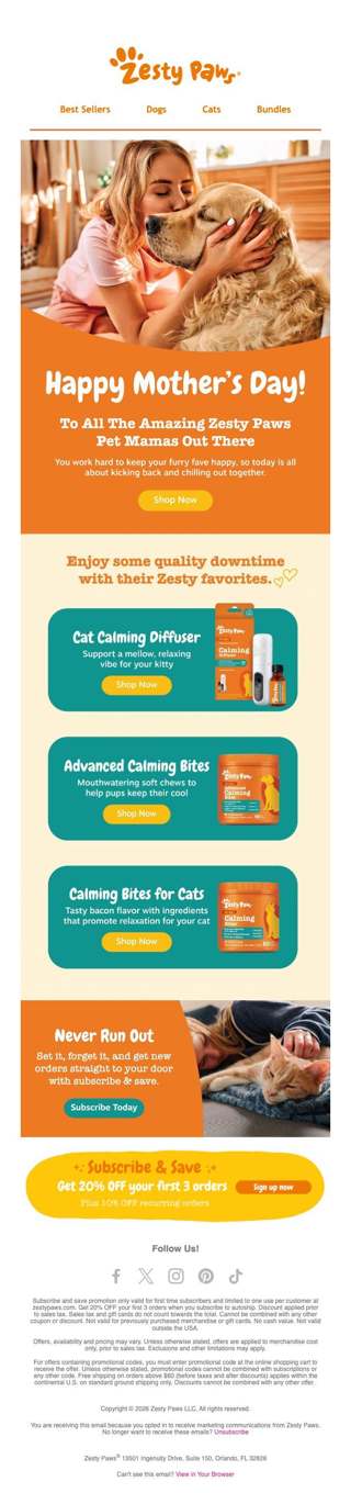 🧡 Happy Mother's Day to all Zesty Paws pet mamas 🐶🐱