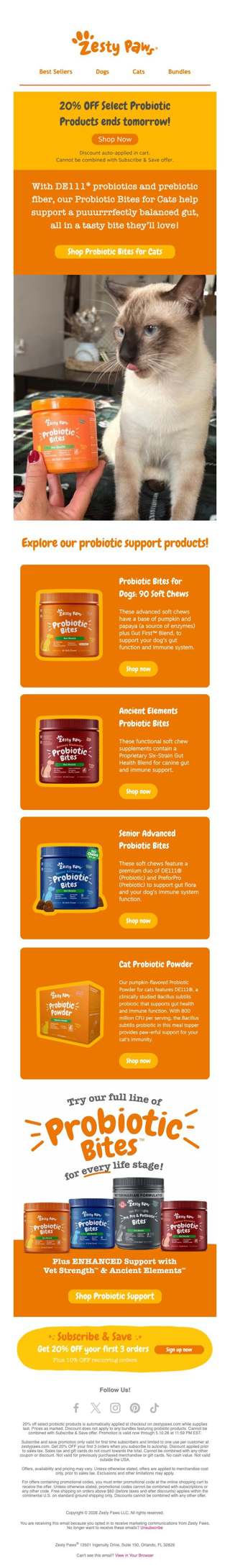 🐶🐱 20% OFF select probiotic products ends tomorrow 💚 Make balanced gut support part of their routine!