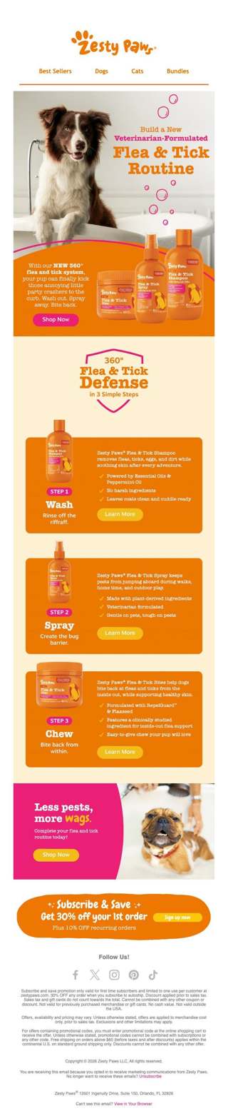 🐶 Kick fleas to the curb with our 🆕 3-step routine! 🧡