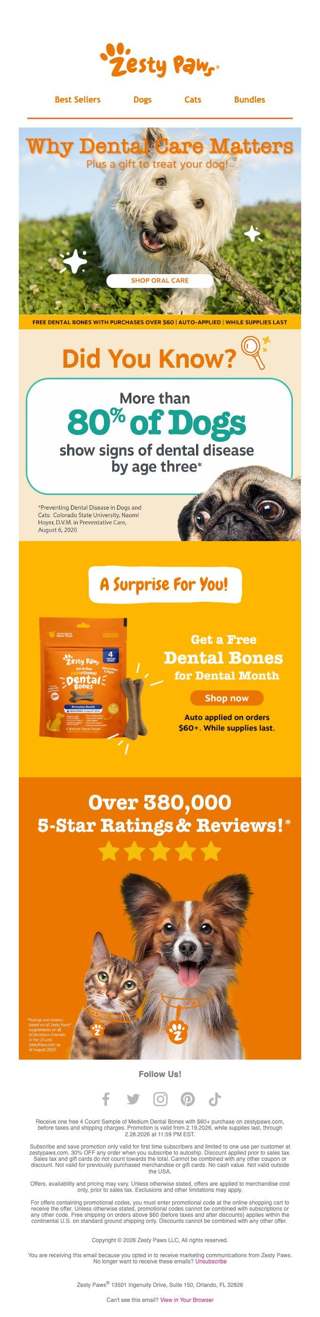 🦷 80% of dogs show signs of dental disease by age 3* — Get FREE Dental Bones! 🦴