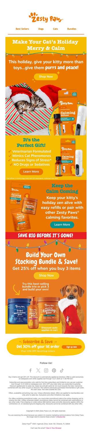 😺 Holiday calm, made purr-fect 🎁 + 25% OFF when you buy 3 items!