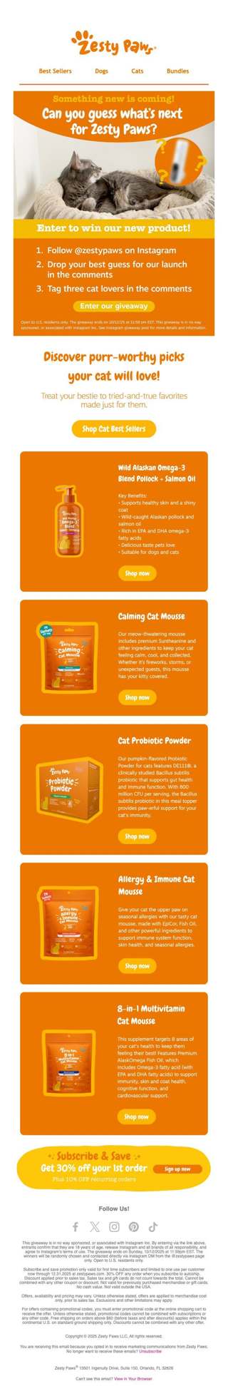 🧡 Can you guess what's next for Zesty Paws? We're picking 25 lucky winners 🎉