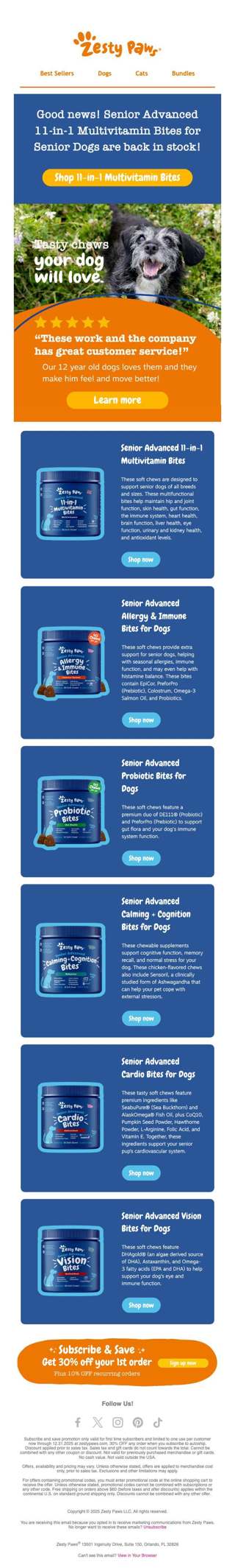💙 Wag-worthy news! Senior Advanced 11-in-1 Multivitamin Bites are back! 🐶