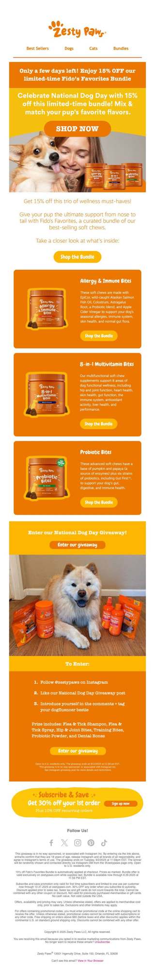🧡 Happy National Dog Day! Enter our giveaway + 15% OFF Fido's Favorites Bundle 🐶