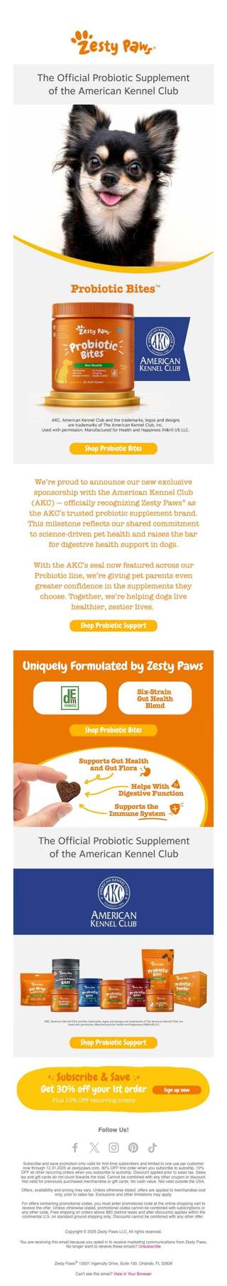 Big news! 🐶🎉 We're now the official probiotic supplement of the American Kennel Club! 🧡✨