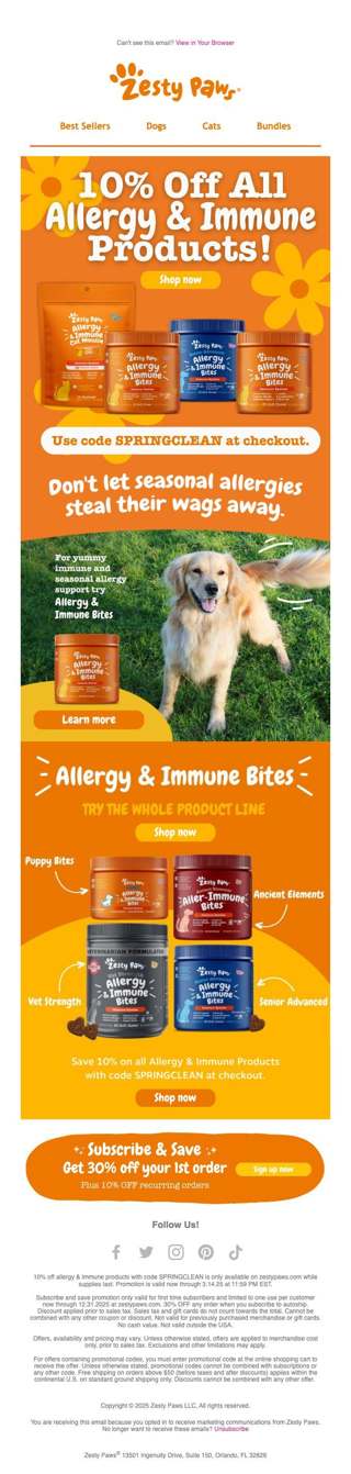 🐕 Bark back at seasonal allergies with 10% OFF Allergy & Immune Products! 🐱