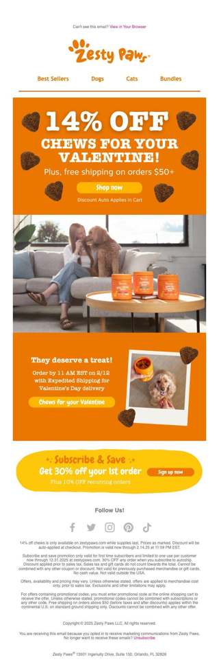 🚨 Last call for V-Day delivery + 14% OFF all chews! 🧡