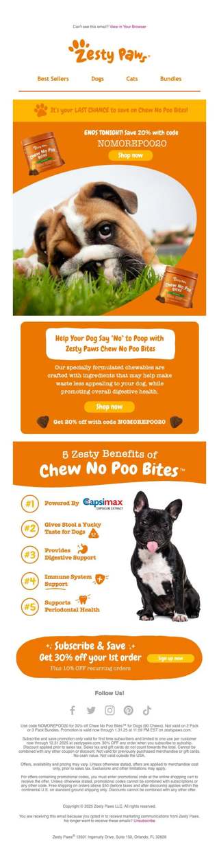 💩📣 Final hours to SAVE on Chew No Poo Bites!