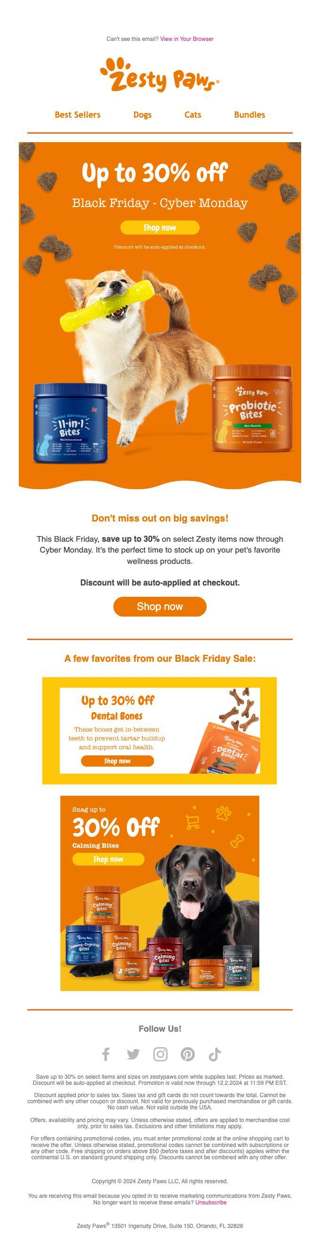 Up to 30% off your furry friend's favorites! 💛