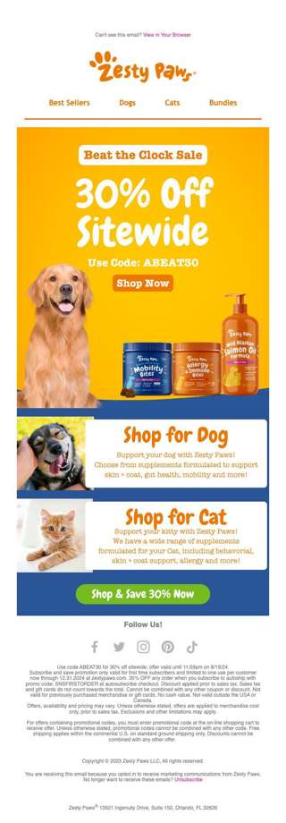 Tick Tock! Save 30% on Pet Essentials 🕒