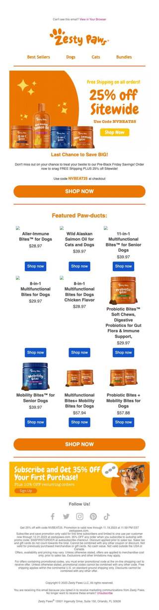 Zesty Paws 25% off SITEWIDE and FREE Shipping ending midnight!