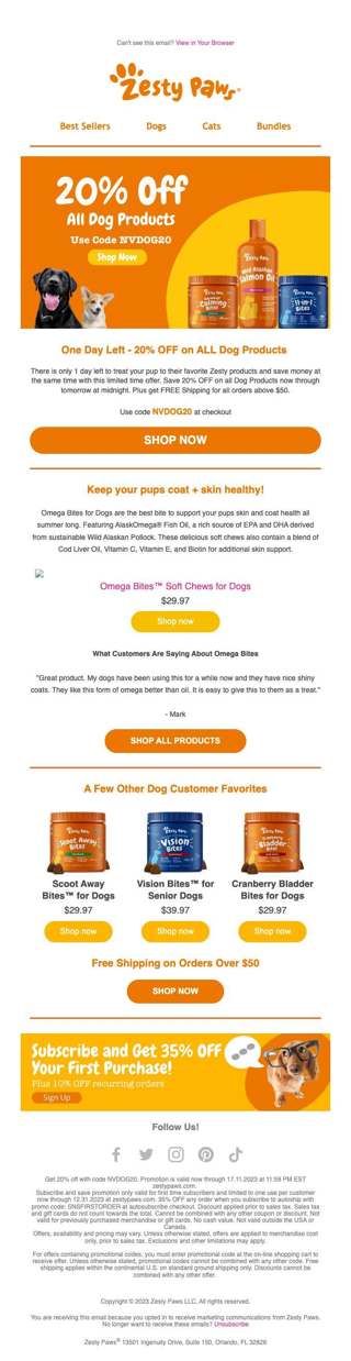 1 Day Left! 🕛 Treat your pup 🐶 & save up to 20% on us