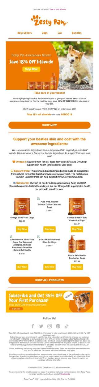 Limited Time: Save 18% Off on Zesty Paws Sitewide!