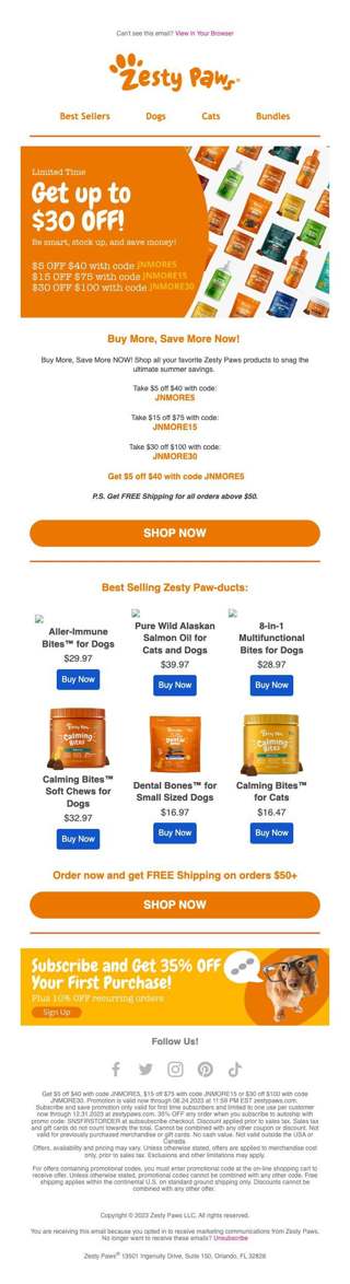 Open now to save $30 Off on your favorite Zesty Paw-ducts 🧡