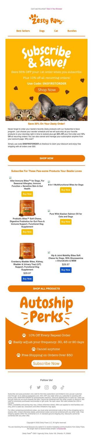 Subscribe and save up to 35% on Zesty Paws Products!