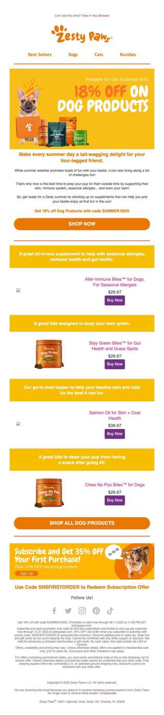 Welcome Summer with 18% Off on all Zesty Dog Products! 🐶
