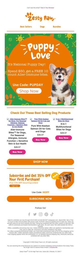✨It's National Puppy Day! Get free Aller-Immune Bites when you spend $50