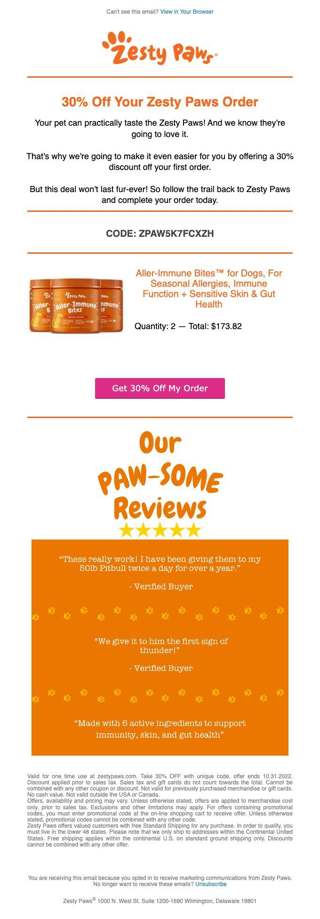 Get 30% Off Your Zesty Paws Order Today