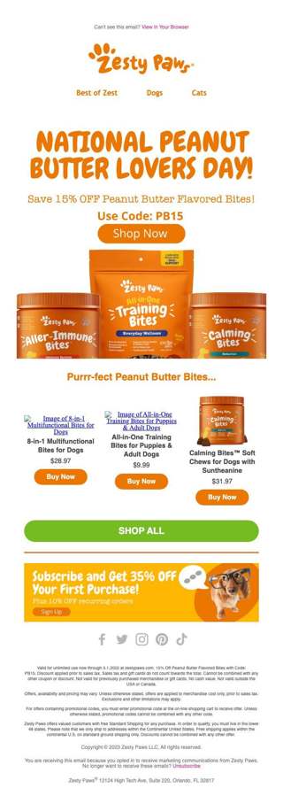15% OFF Peanut Butter Flavored Bites for National Peanut Butter Lovers Day!🐾
