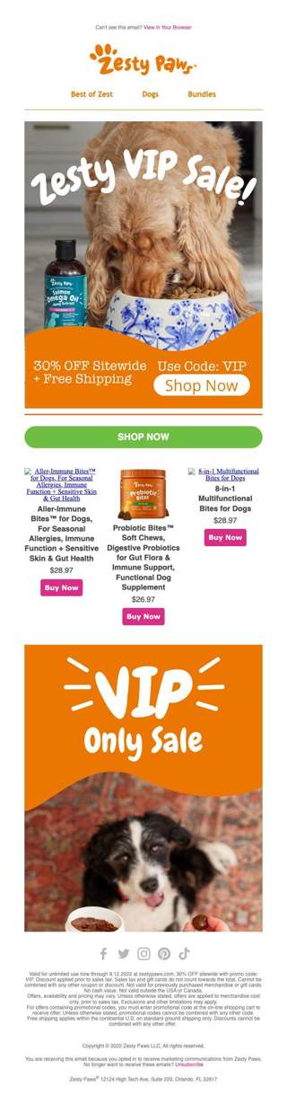 Zesty VIP Sale - Save 30% OFF Sitewide with CODE: VIP 🐶✅😺