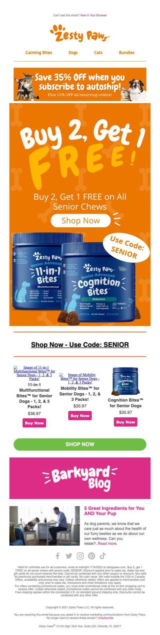 B2G1 of all senior dog products!🐶⭐