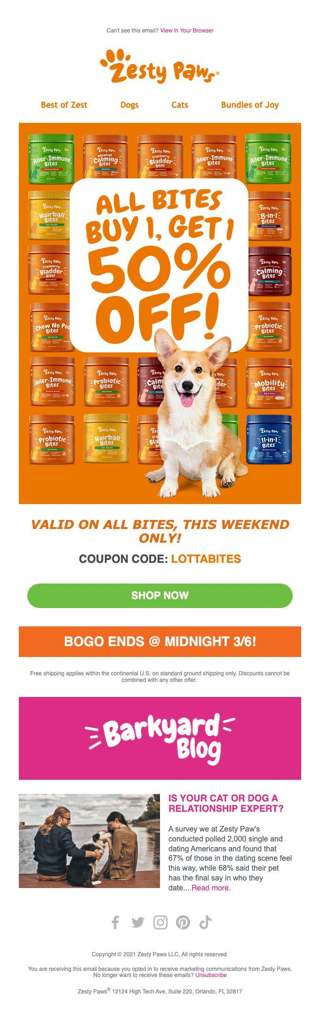 📣 B1G1 50% Off ALL BITES 🧡🐶